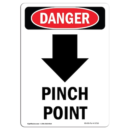 OSHA Danger Sign, Pinch Point, 14in X 10in Rigid Plastic